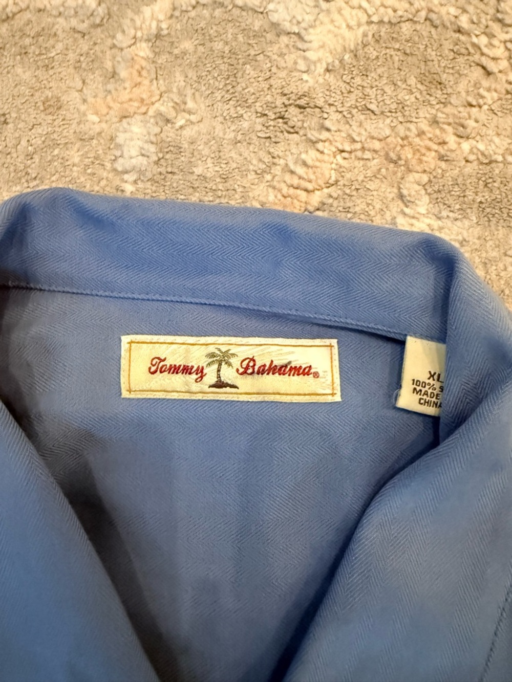 Tommy Bahama Light Blue Herringbone Collared Shirt - Picture 2 of 6